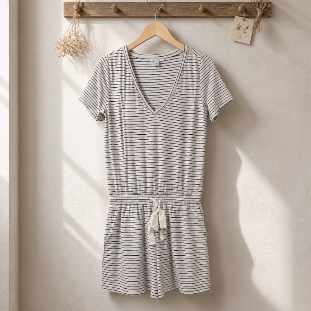 Daily Ritual NWOT Coastal Nautical Stripe Romper Viscose Small Lounge Resortwear
